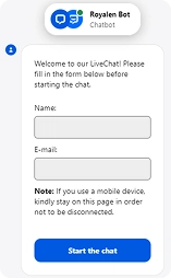 Royalen Casino live chat support window for customer assistance