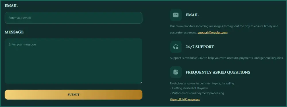 Royalen Casino customer support